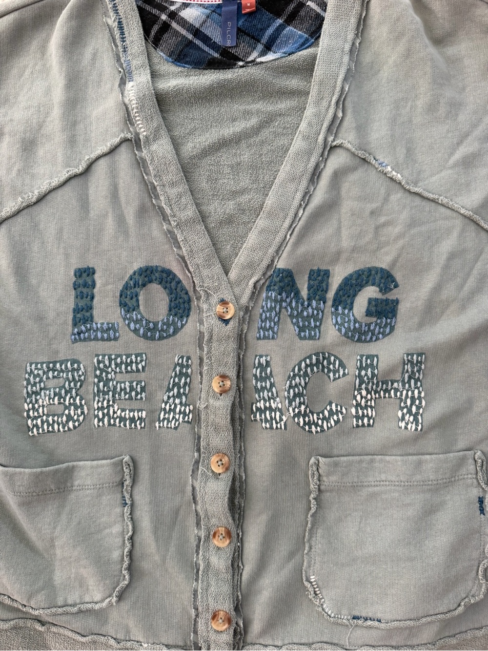 Anthropologie Pilcro Long Beach Button Front Cardigan Gray Medium Like New - Picture 8 of 13